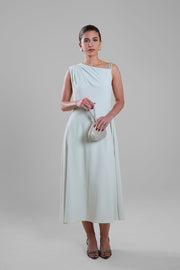 فستان ميدي بياقة غير متماثلة