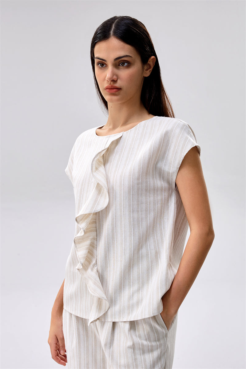 Striped Ruffle Detail Top