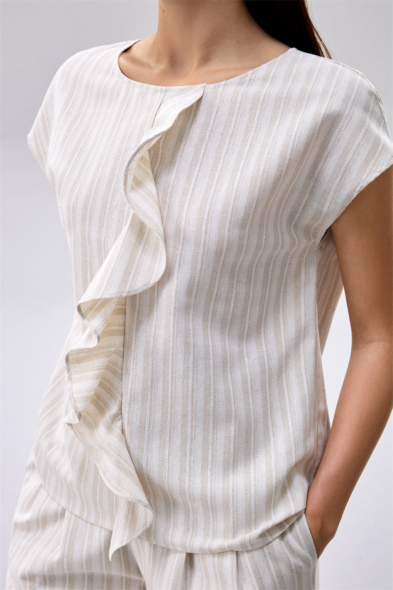 Striped Ruffle Detail Top