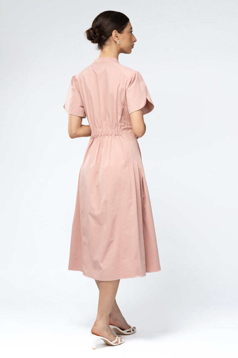 Pleated Midi Dress with Soft Neckline