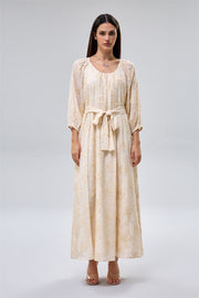 Embroidered Belted Maxi Dress