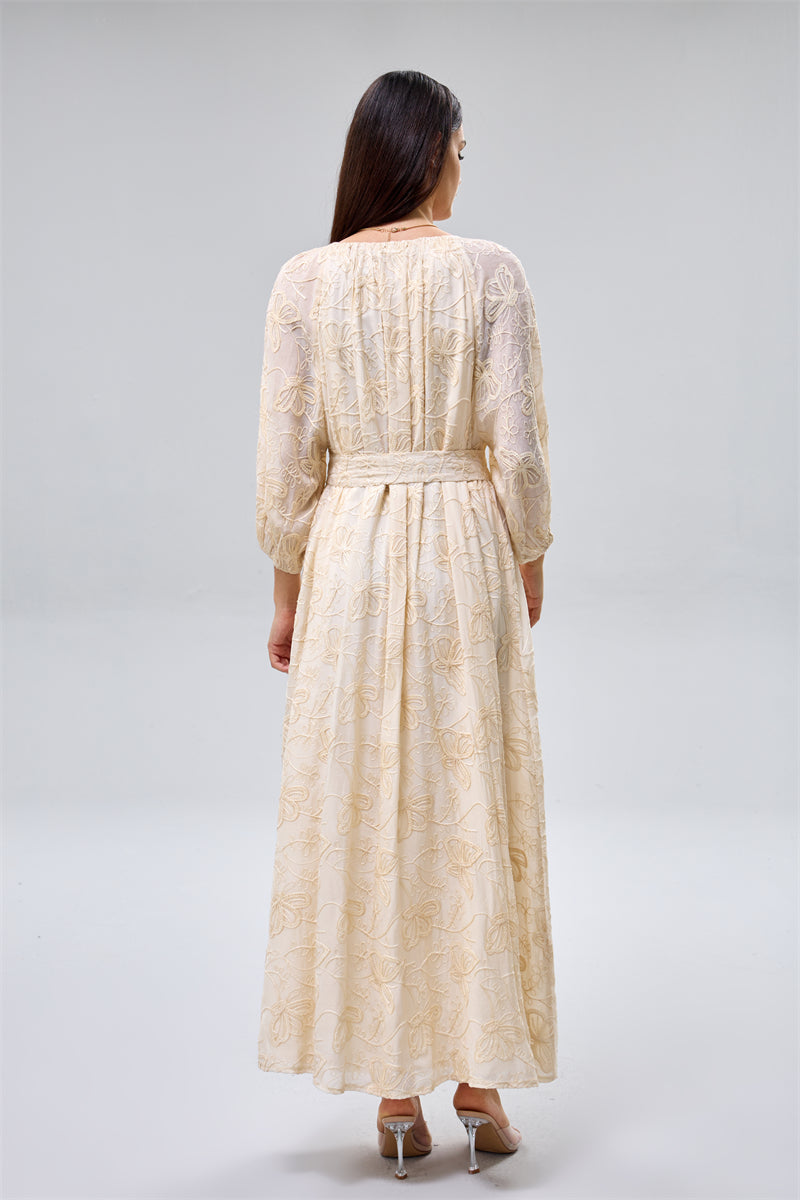 Embroidered Belted Maxi Dress