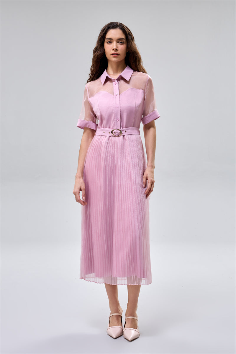 Pleated Midi Shirt Dress