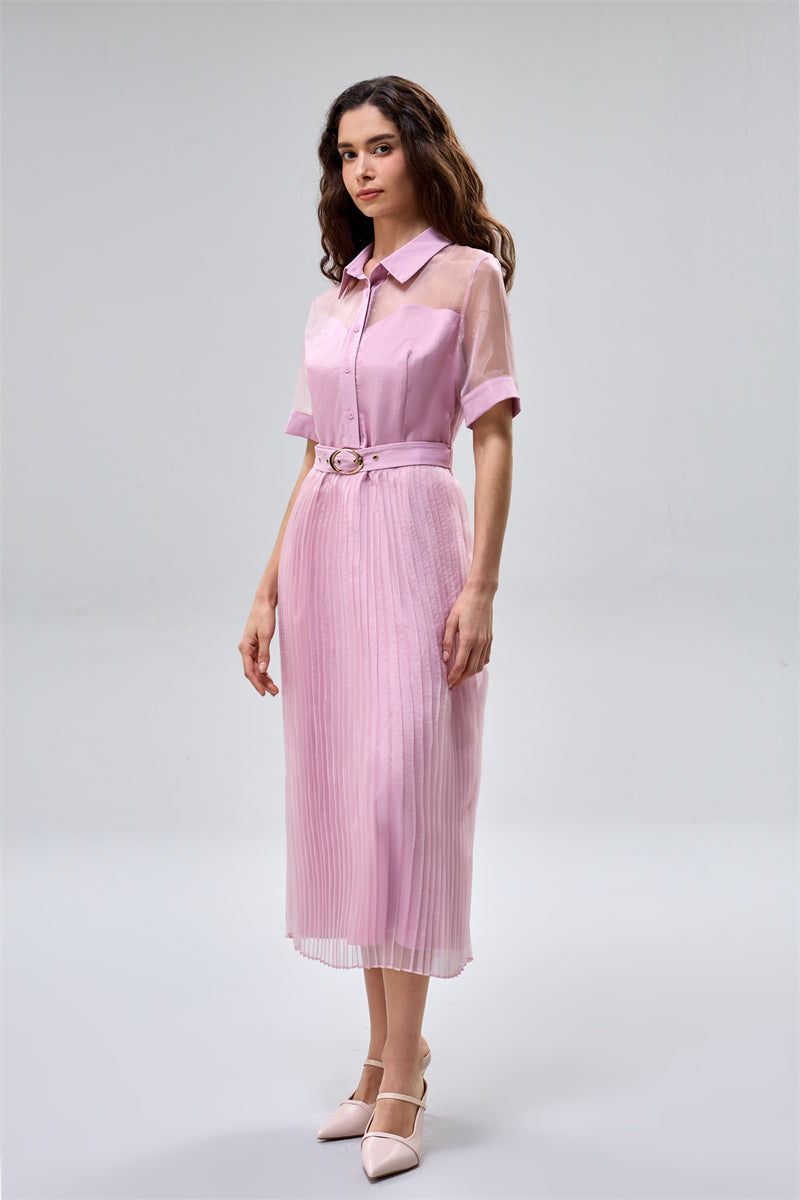 Pleated Midi Shirt Dress