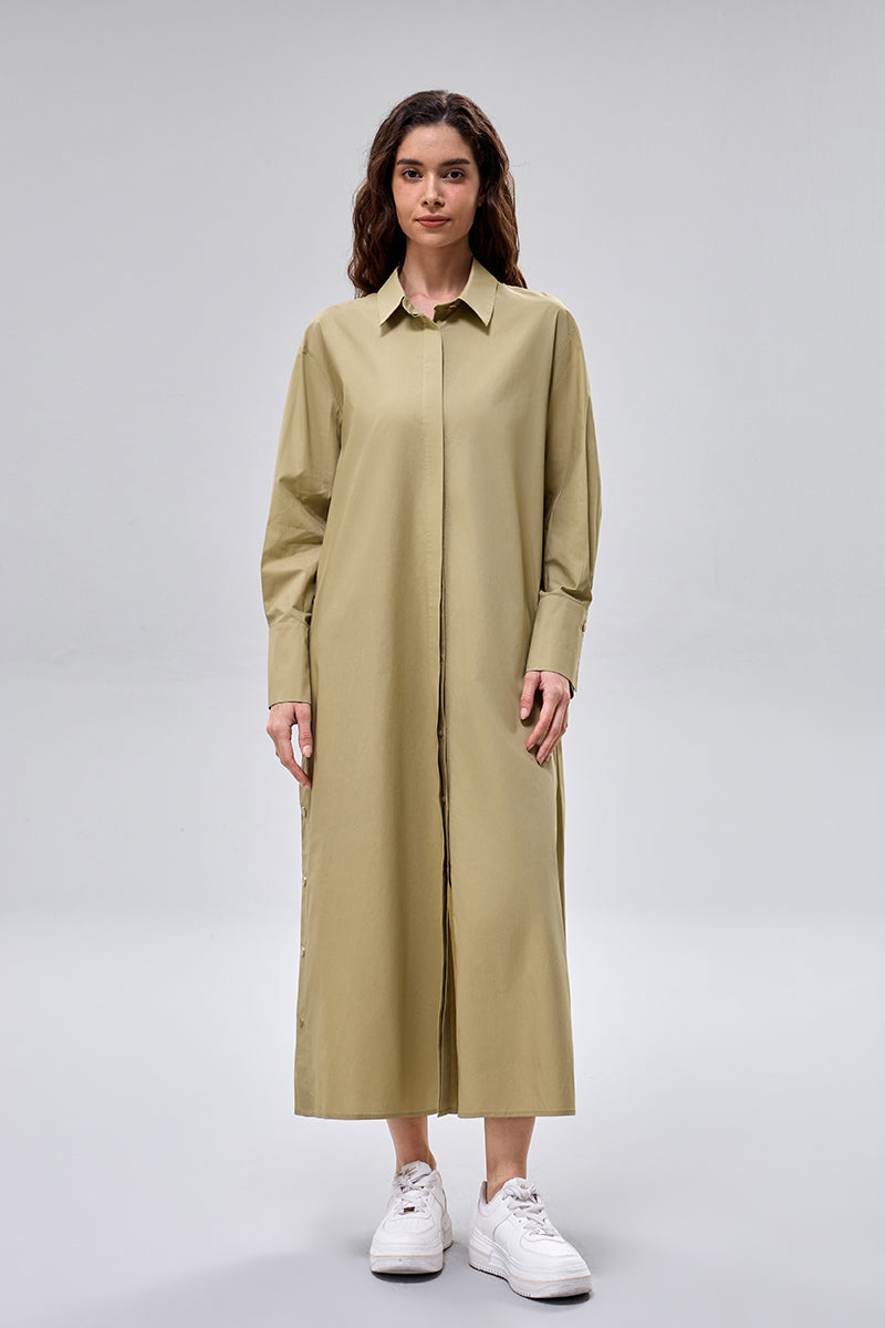 فستان قميص طويل بازرار امامية