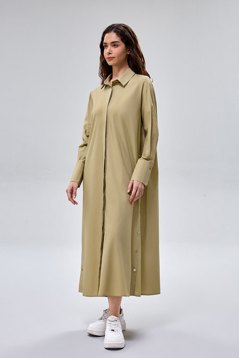 فستان قميص طويل بازرار امامية