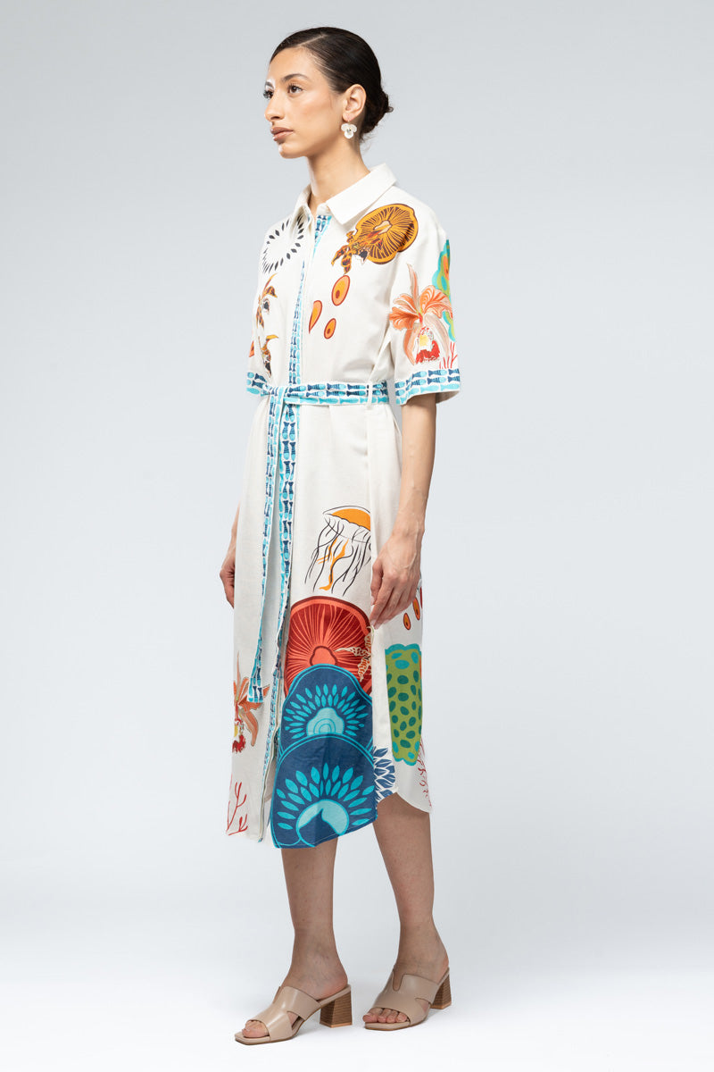Printed Belted Shirt Dress