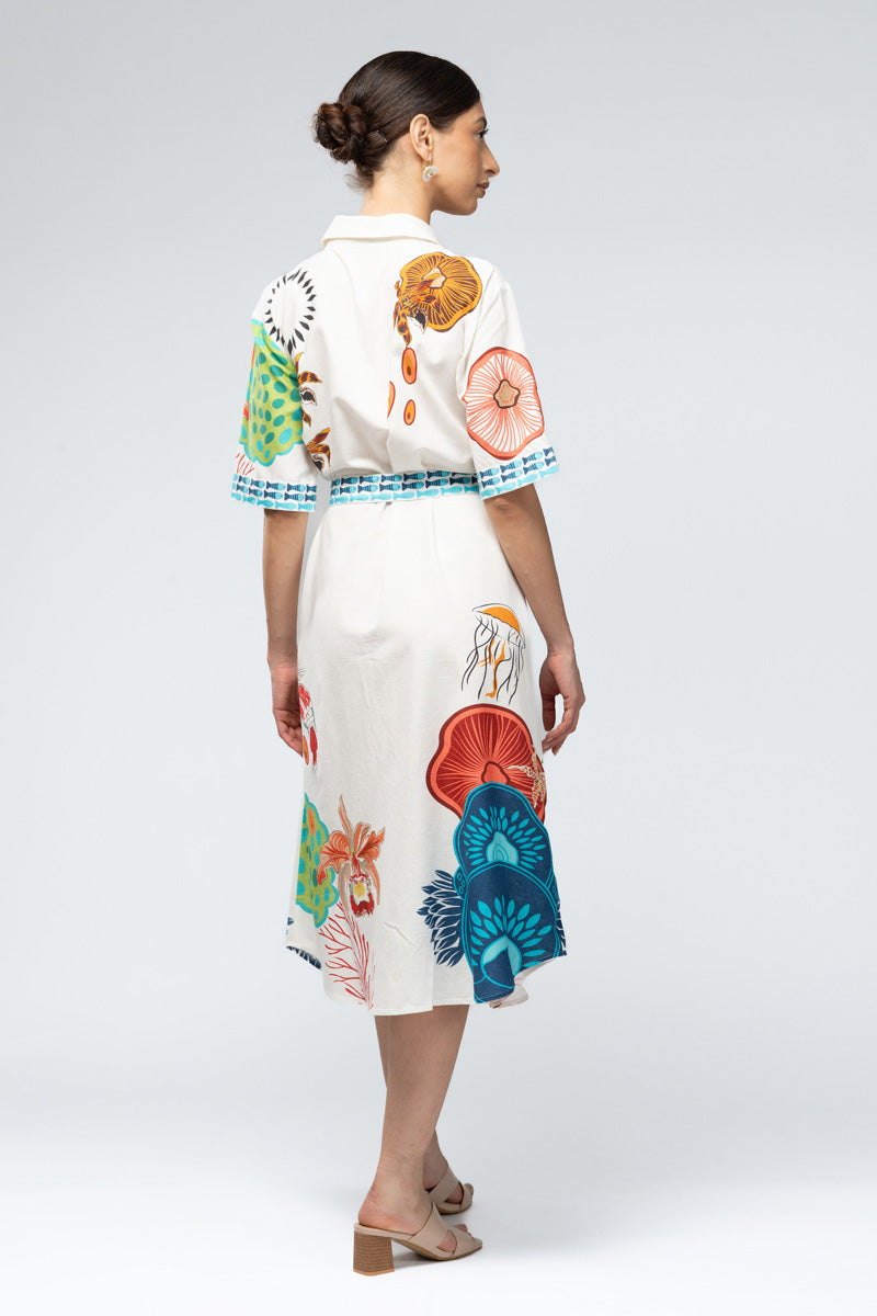 Printed Belted Shirt Dress