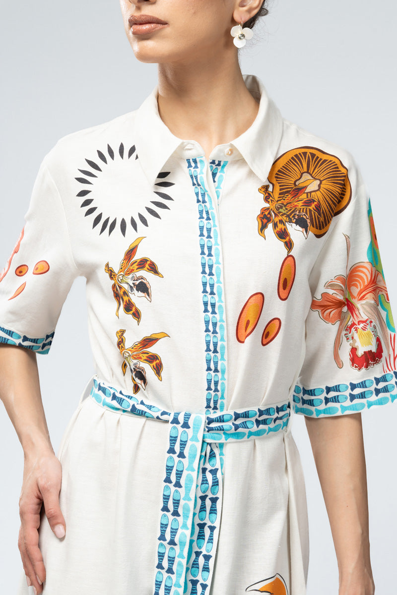Printed Belted Shirt Dress