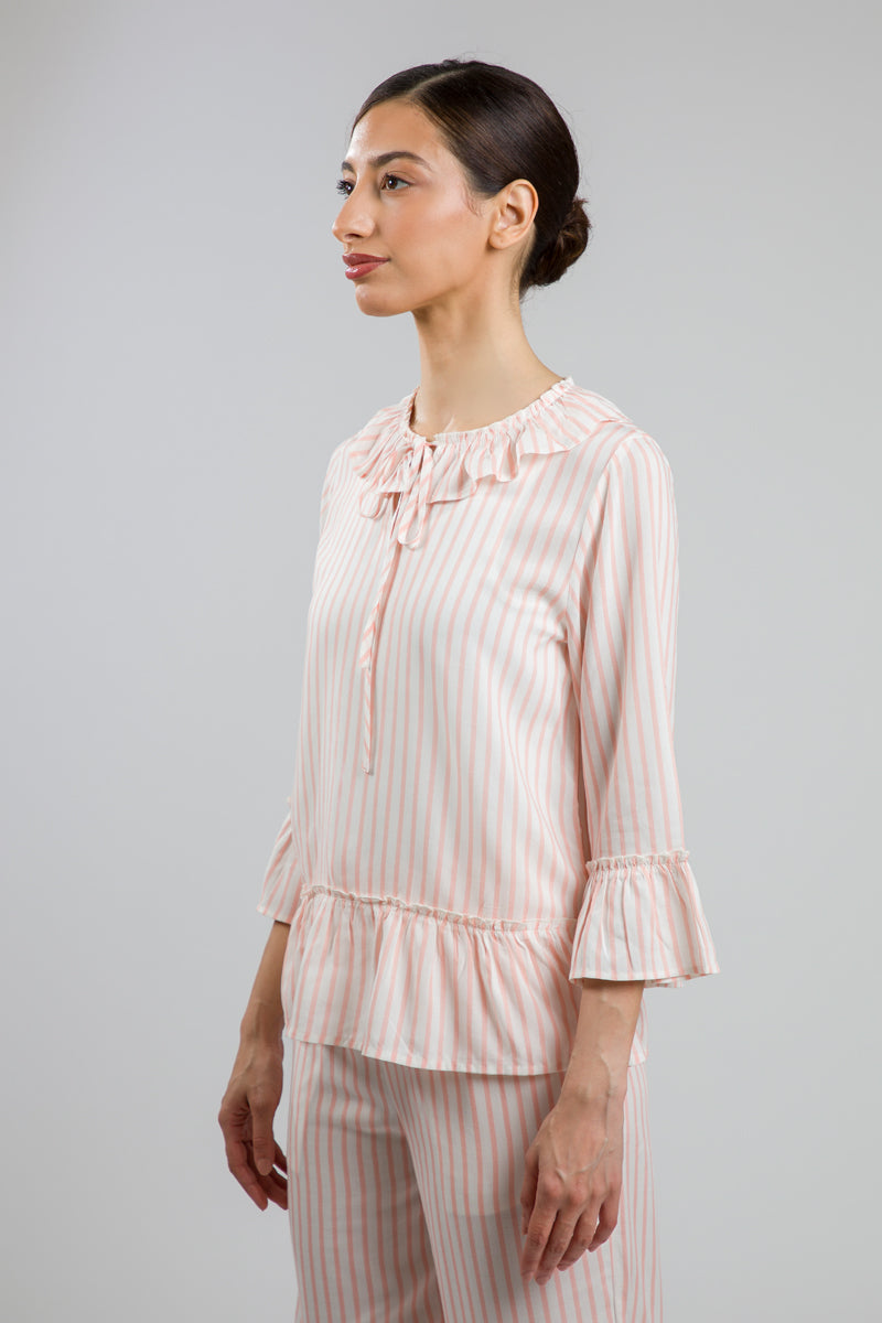 Striped Frill Pyjama Top