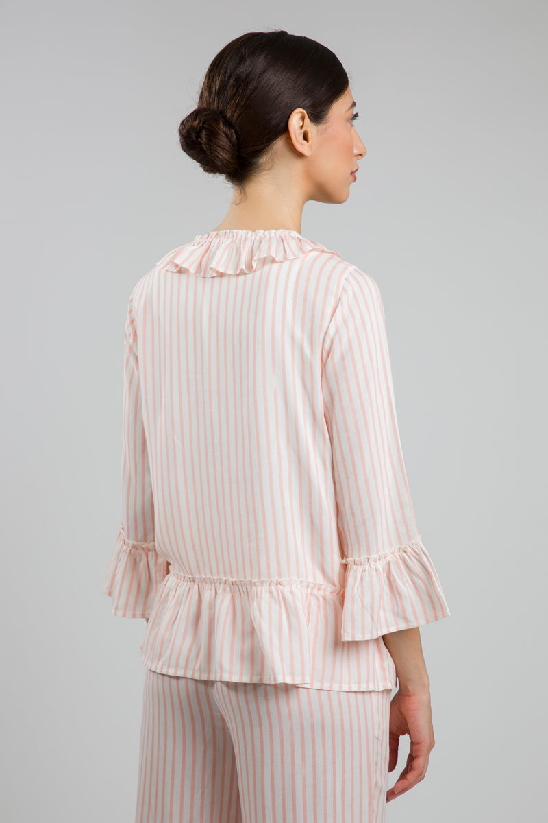 Striped Frill Pyjama Top