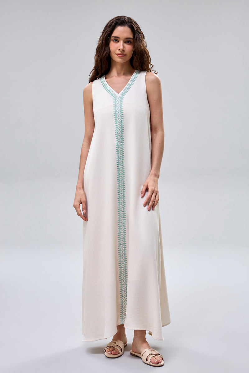 Sleeveless Maxi Dress with Embroiderey