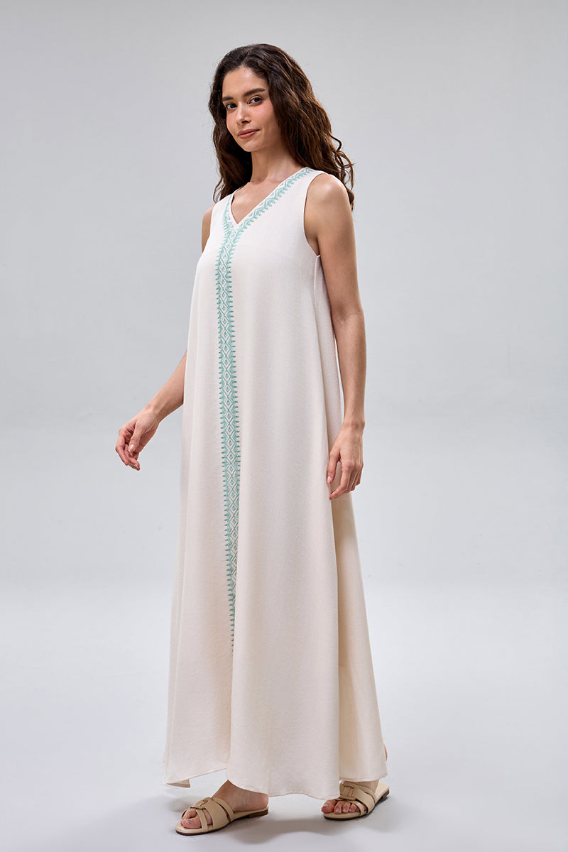 Sleeveless Maxi Dress with Embroiderey