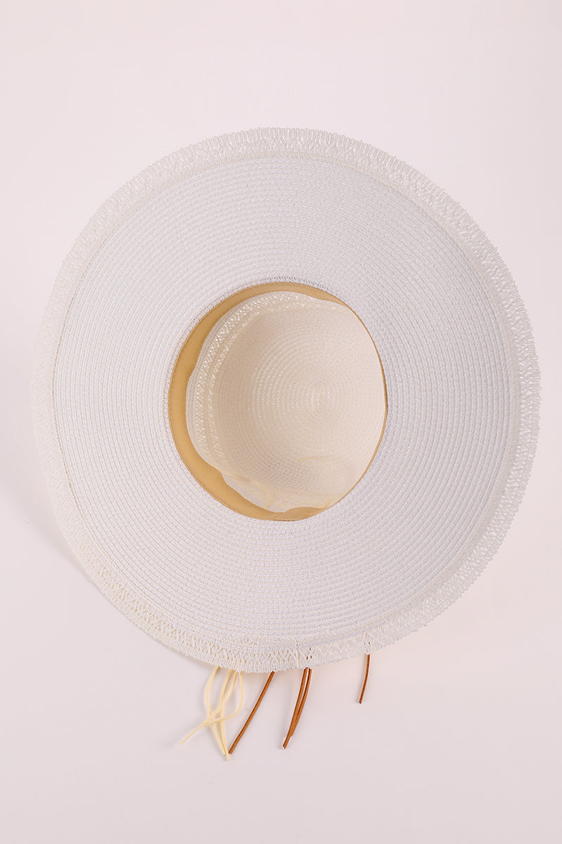 Fringe Trim Wide Brim Sun Hat