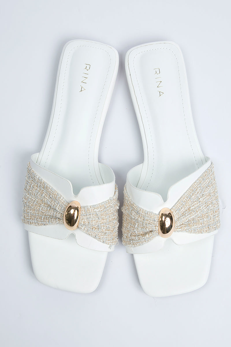 Textured Bow Flat Slides