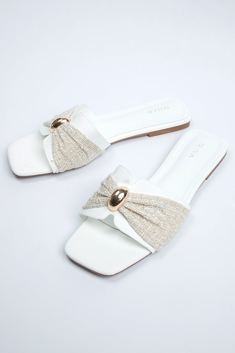 Textured Bow Flat Slides