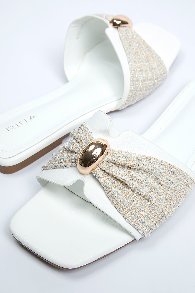 Textured Bow Flat Slides