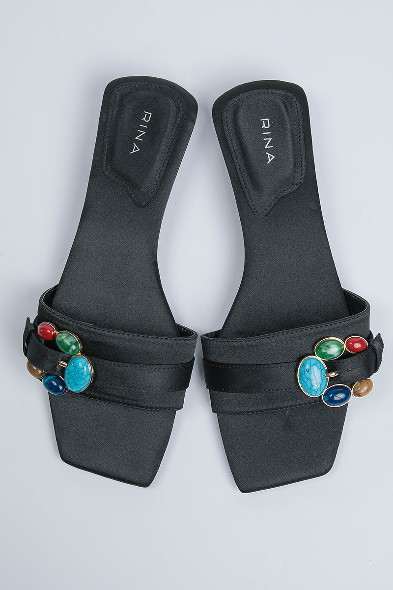 Embellished Flat Slide Sandals