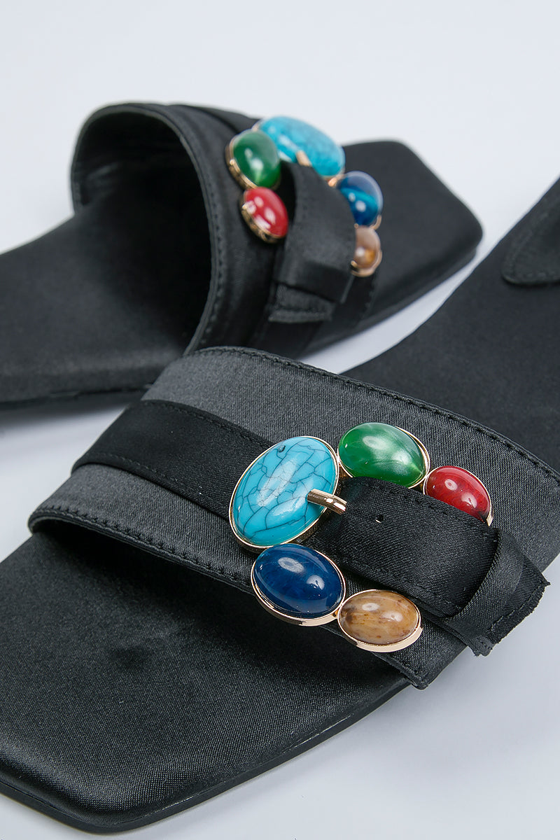 Embellished Flat Slide Sandals