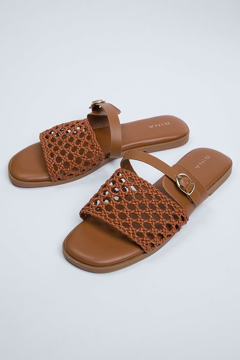 صندل مسطح بحزام منسوج