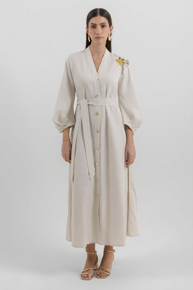 فستان نسائي طويل مع أزرار أمامية