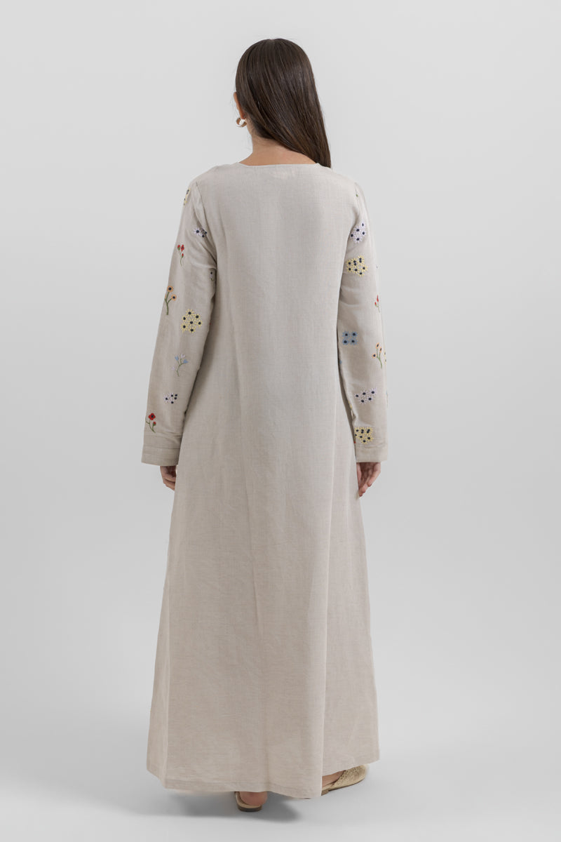 فستان ماكسي بنقشة ناعمة وأكمام طويلة