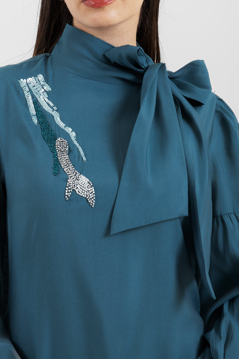 Maxi Dress with Tie Neck