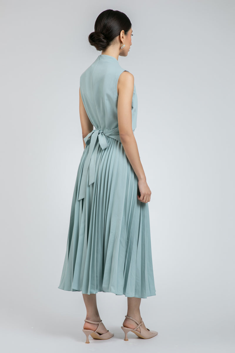 Pleated Midi Dress with Wrap Detail