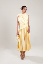 Pleated Midi Dress with Wrap Detail