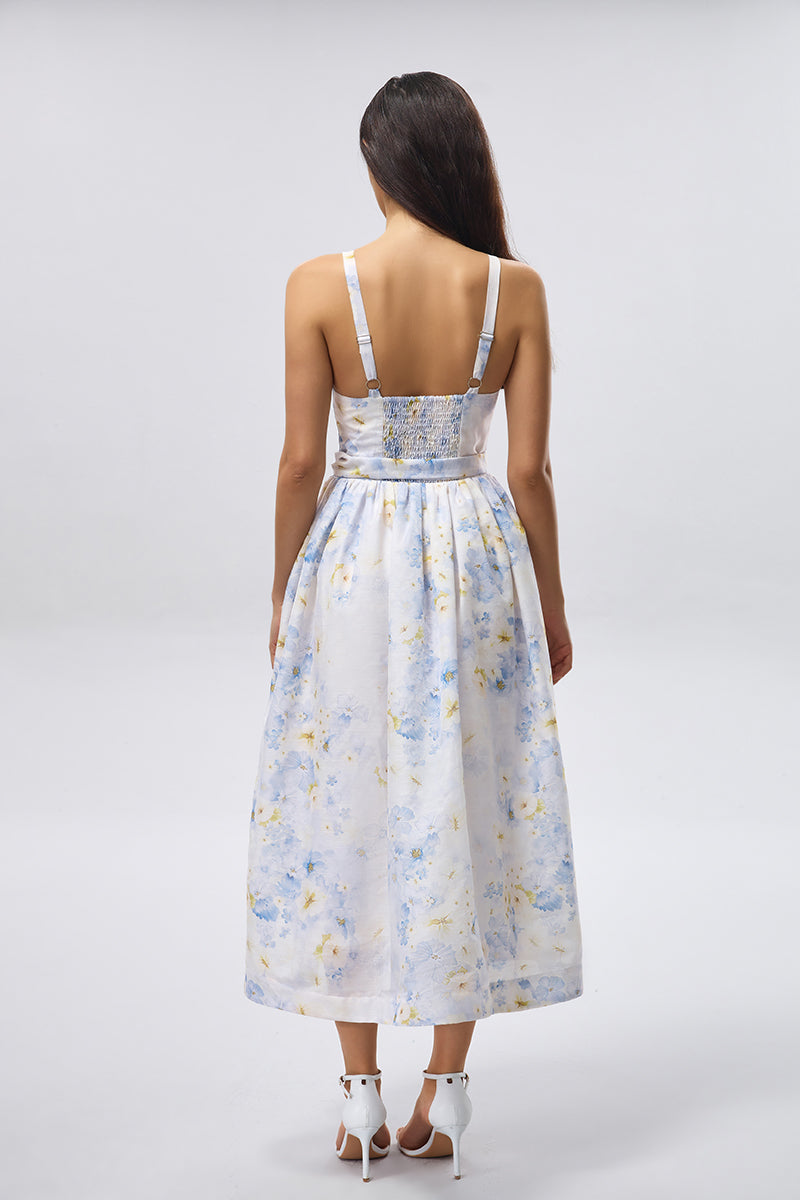Floral Tie Waist Midi Dress