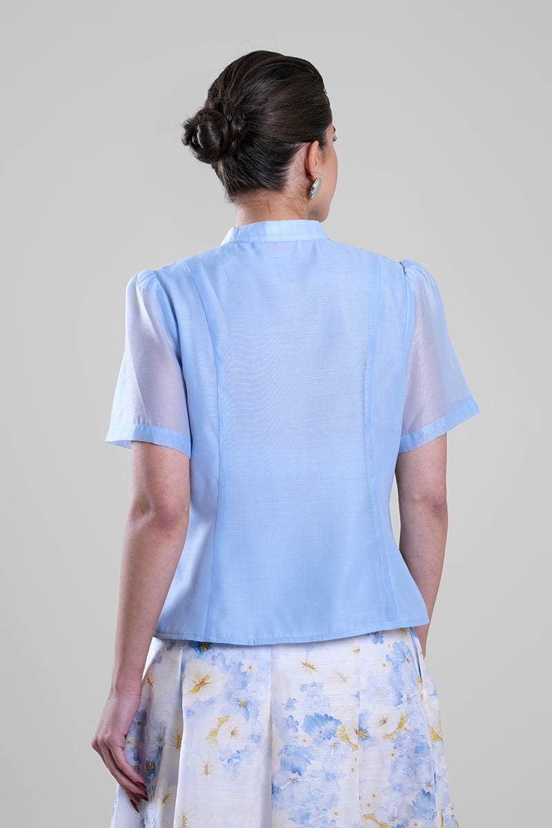 قميص بأكمام قصيرة شفافة