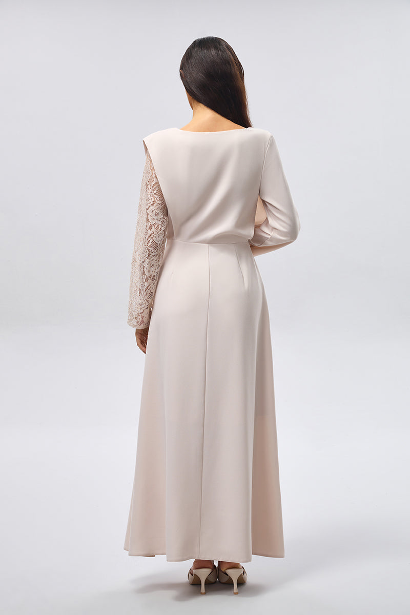 Maxi Dress with Lace Sleeve Detail