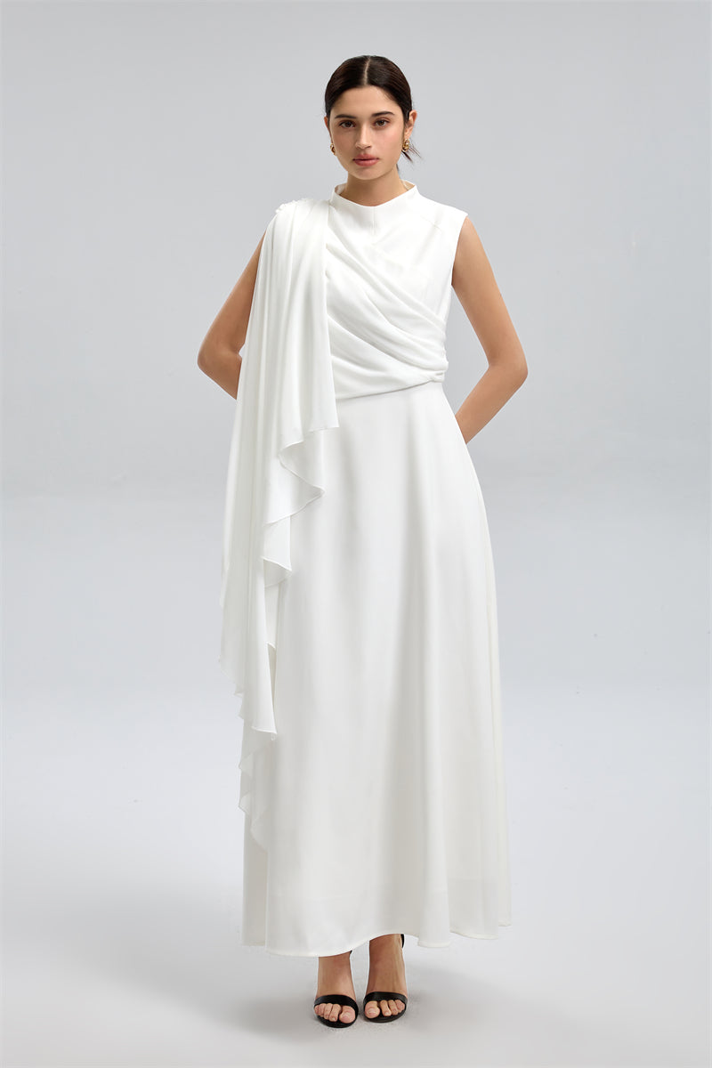 فستان سهرة منسدل مع رداء جانبي