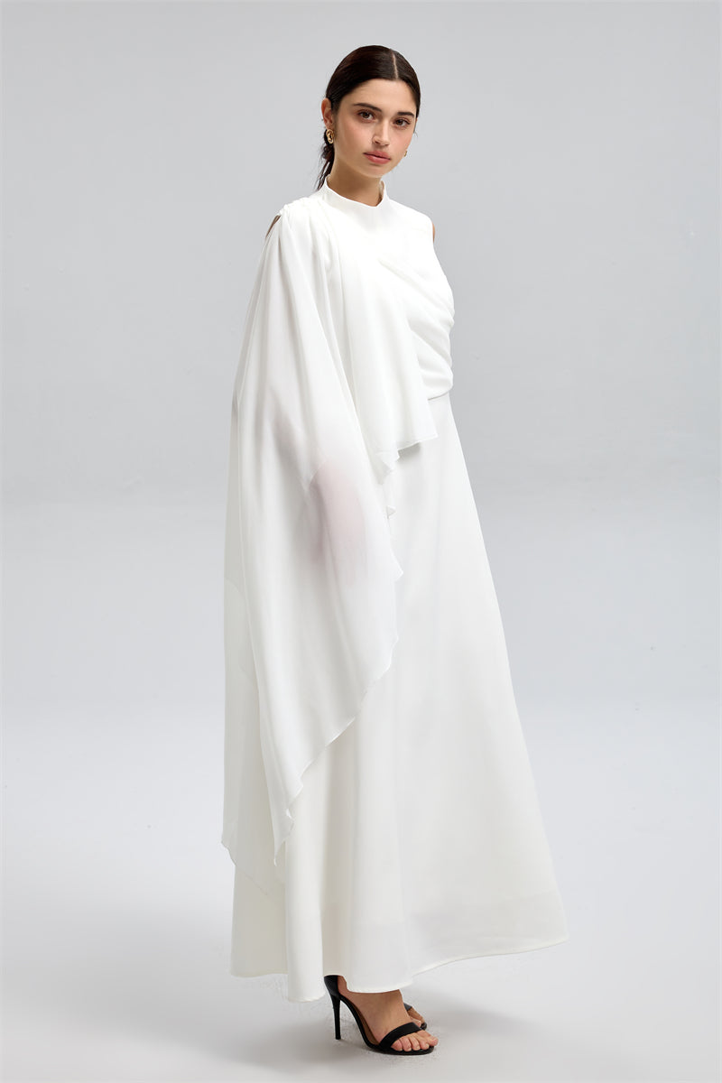 فستان سهرة منسدل مع رداء جانبي