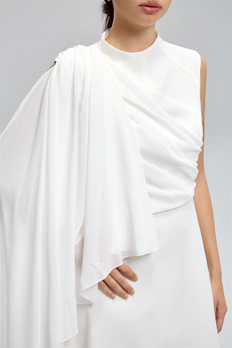 فستان سهرة منسدل مع رداء جانبي