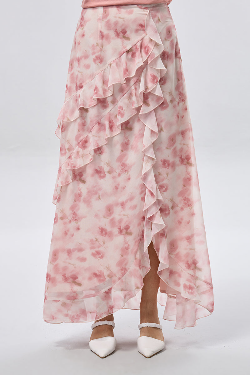 تنورة طويلة بتصميم لف مع كشكش