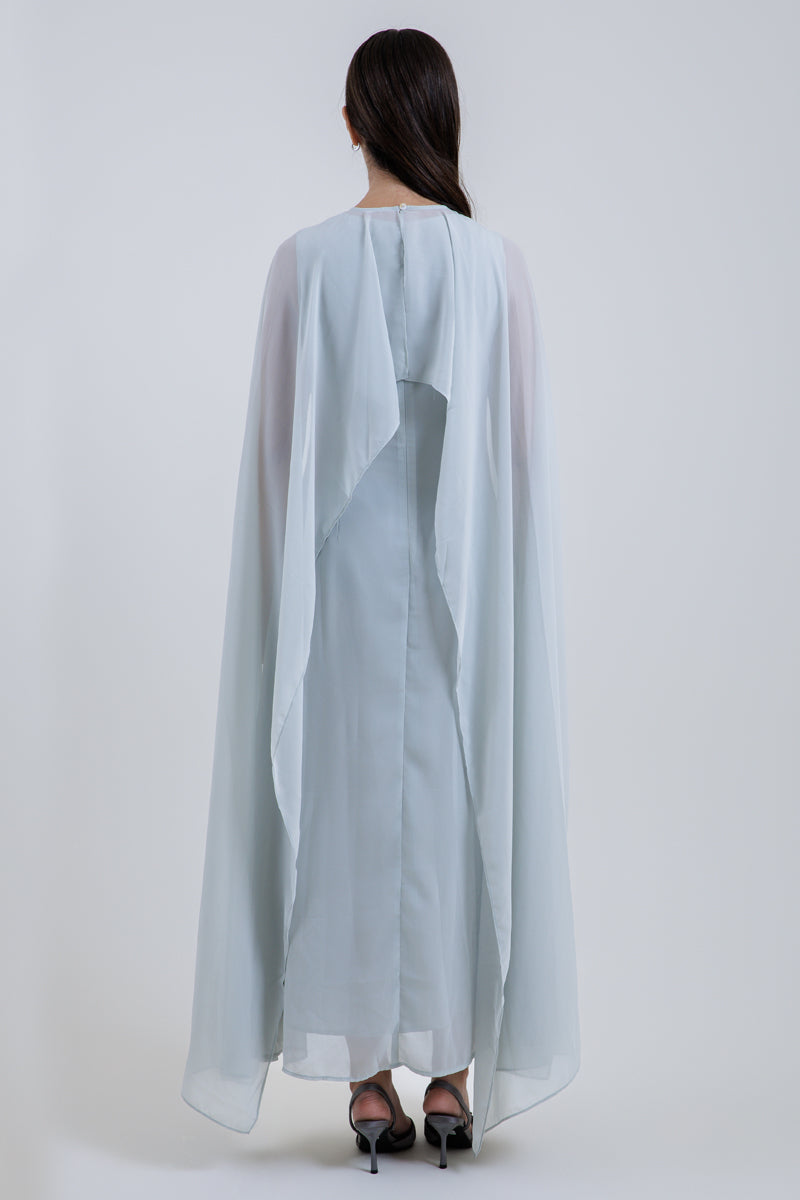 Cape Overlay Embellished Maxi Dress