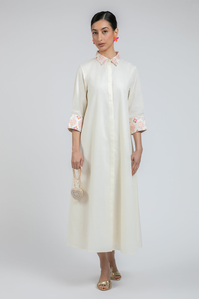 Collared Button Front Midi Dress