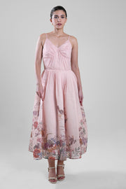 Spaghetti Strap Pleated Midi Dress