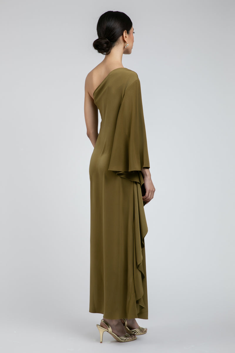 فستان ماكسي بكتف واحد وتفصيل منسدل