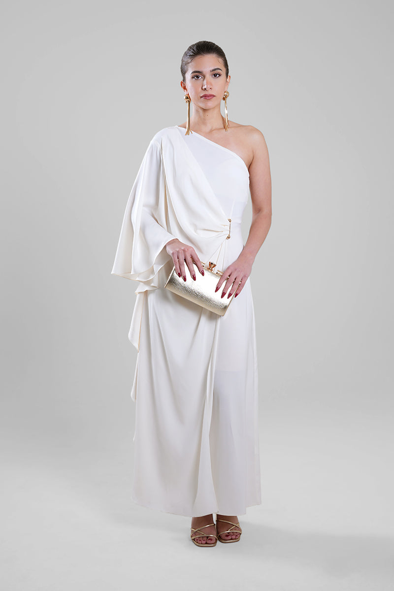 فستان ماكسي بكتف واحد وتفصيل منسدل