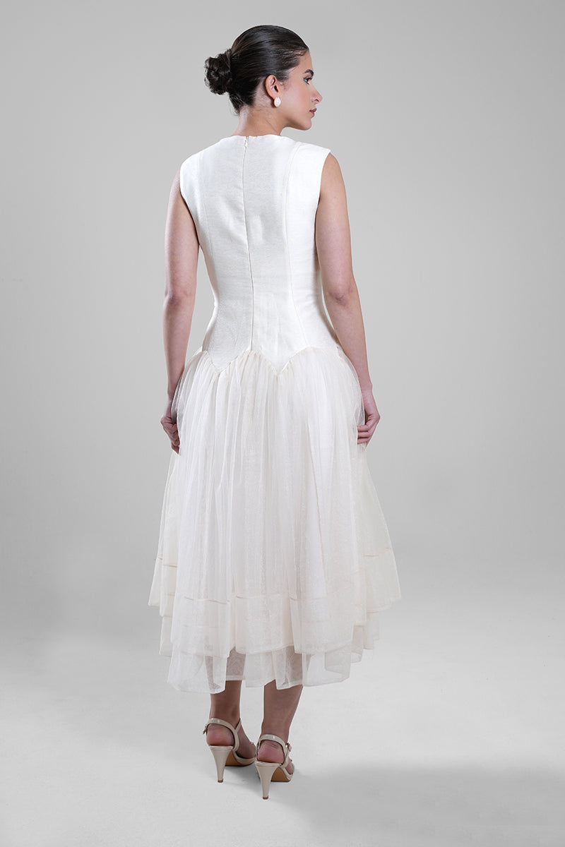 Midi Dress with Layered Tulle Skirt