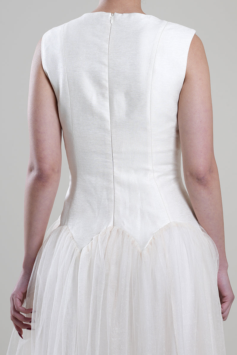 Midi Dress with Layered Tulle Skirt