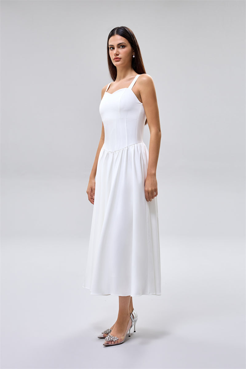 فستان ميدي بياقة قلب أنيقة