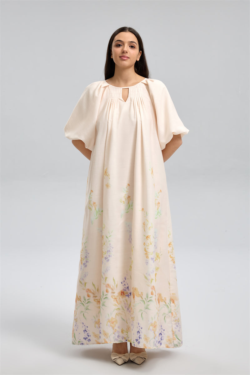 فستان فضفاض بأكمام منتفخة