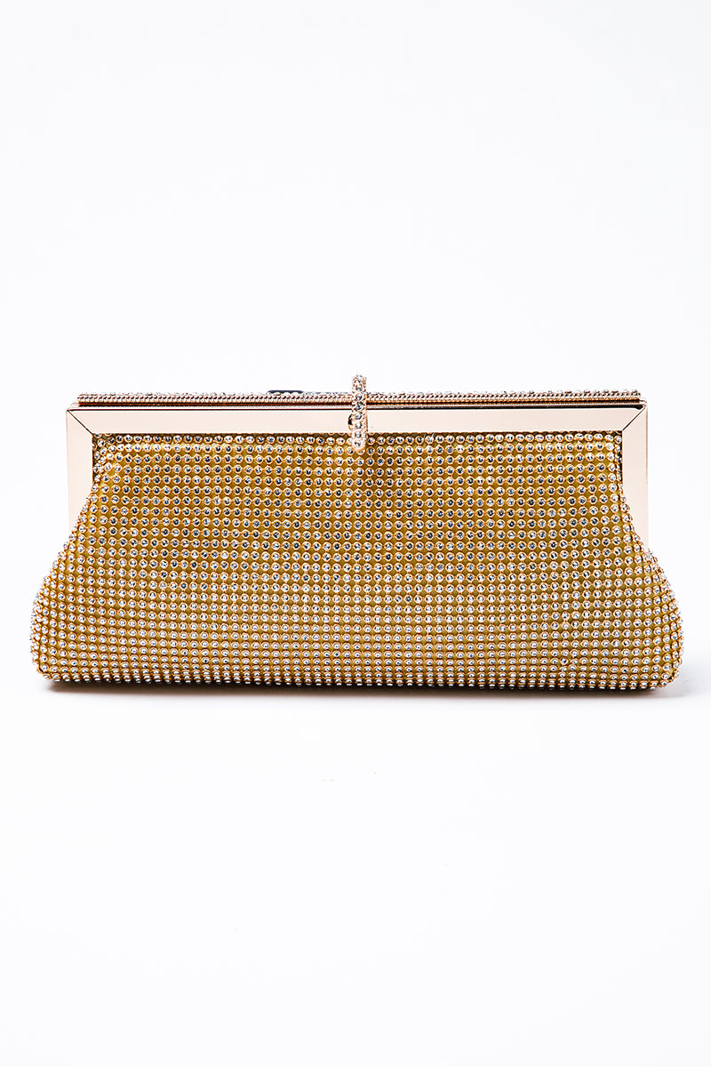 شنطة كلتش مرصعة بالكريستال بإطار معدني