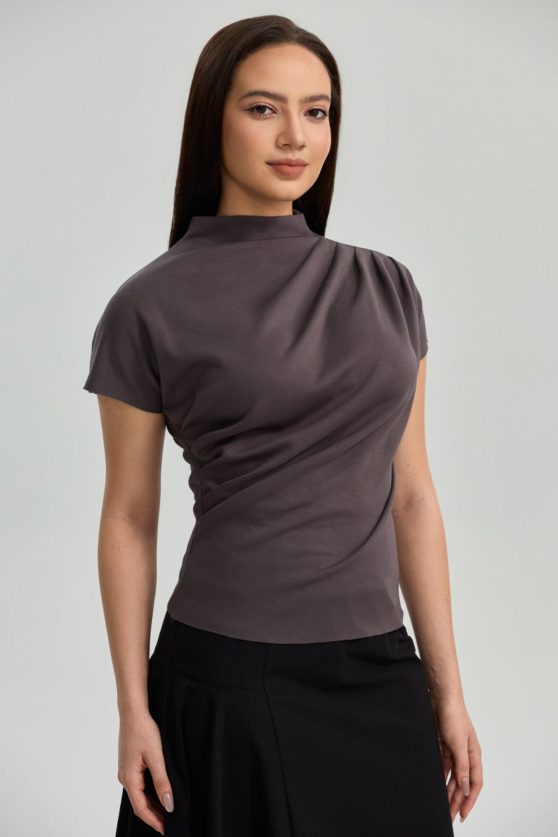 Draped Mock Neck Top