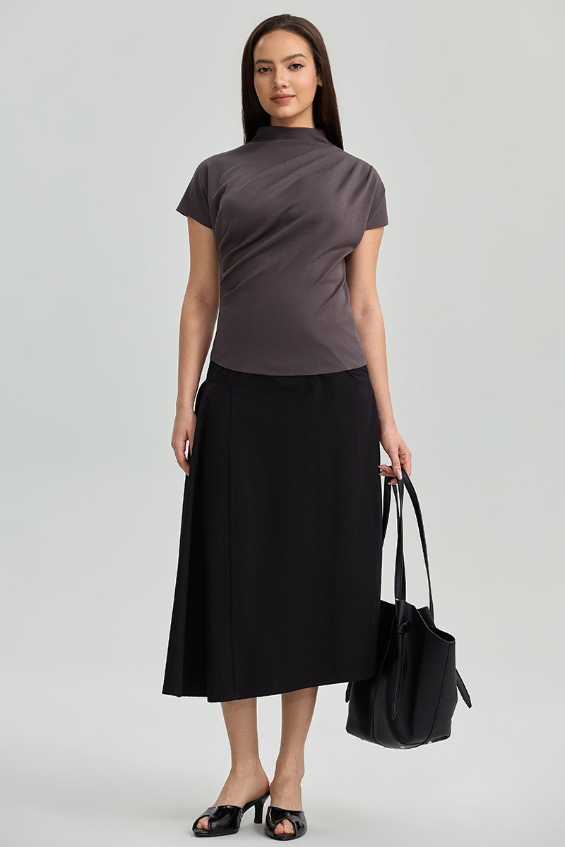 Side Pleated Midi Skirt