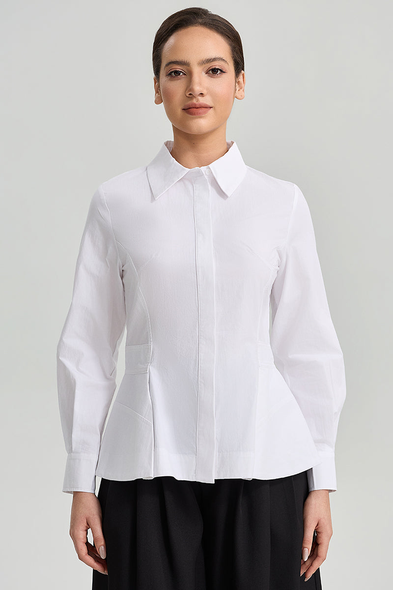 Tailored Peplum Long Sleeve Shirt