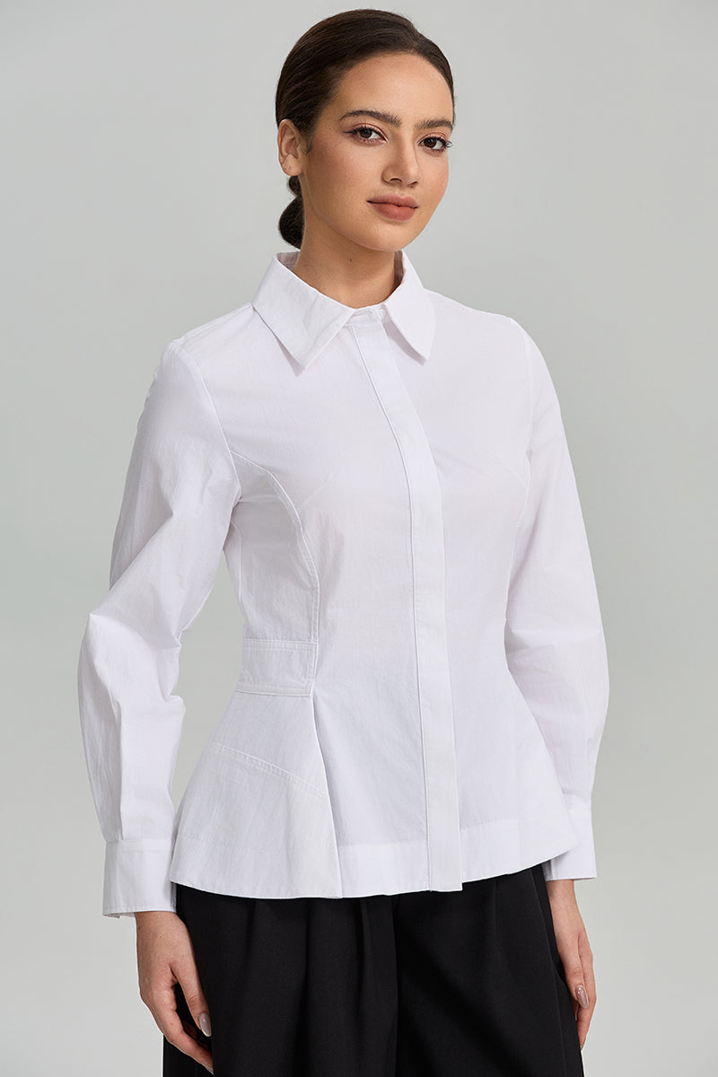 Tailored Peplum Long Sleeve Shirt